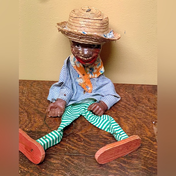 Antique Straw Hat Bandana Wearing Jigger Dancing Puppet Marionette Doll - Picture 4 of 16